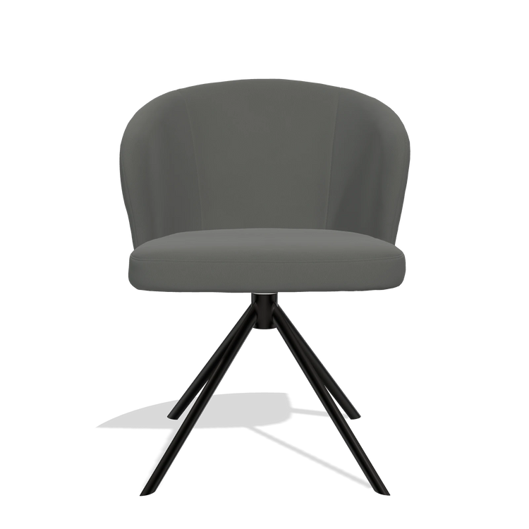 Dining Chair Lazio 6511 in Leather B945 (dark grey), black swivel base, front view