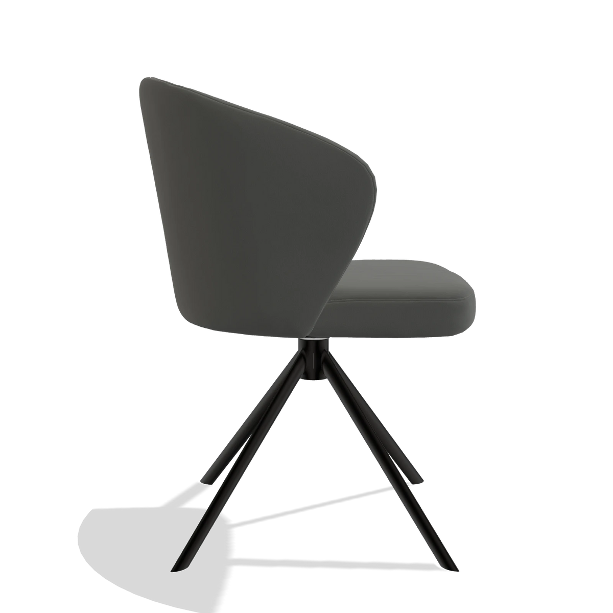Dining Chair Lazio 6511 in Leather B945 (dark grey), black swivel base, side view