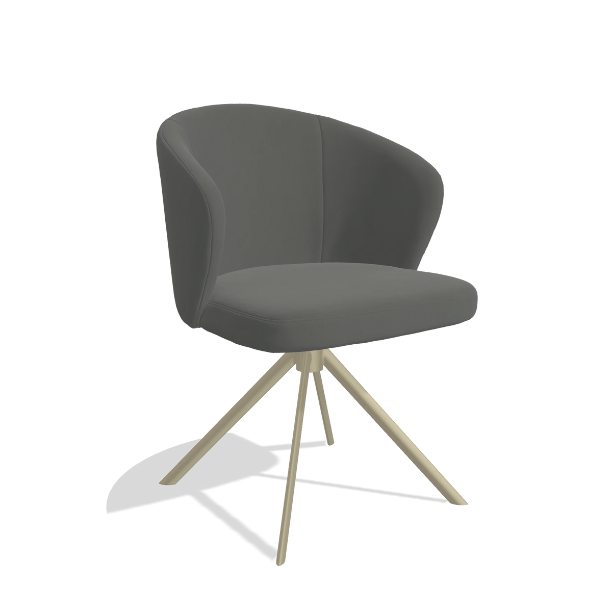 Dining Chair Lazio 6511 in Leather B945 (dark grey), champagne swivel base, angled view