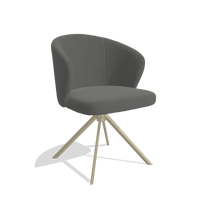 Dining Chair Lazio 6511 in Leather B945 (dark grey), champagne swivel base, angled view