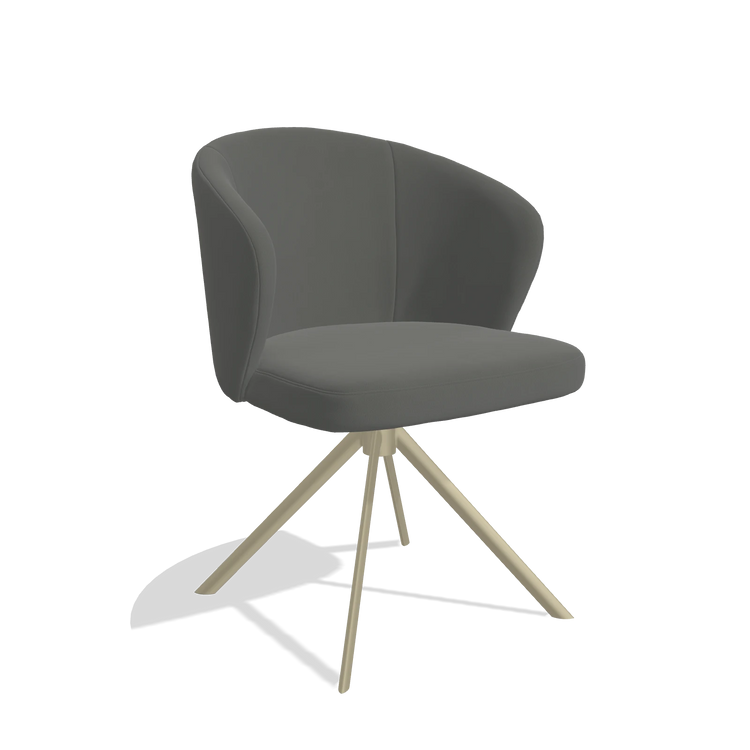 Dining Chair Lazio 6511 in Leather B945 (dark grey), champagne swivel base, angled view