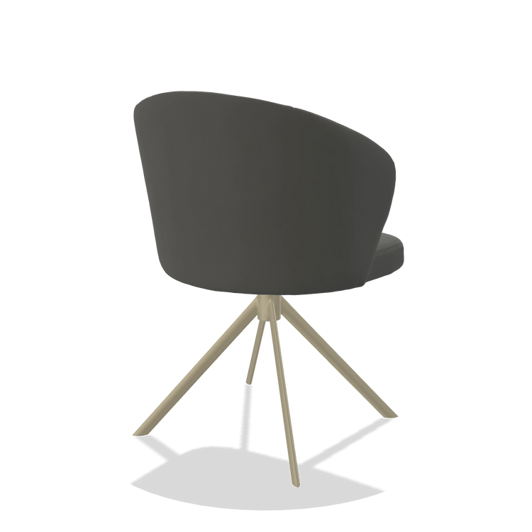 Dining Chair Lazio 6511 in Leather B945 (dark grey), champagne swivel base, back angled view