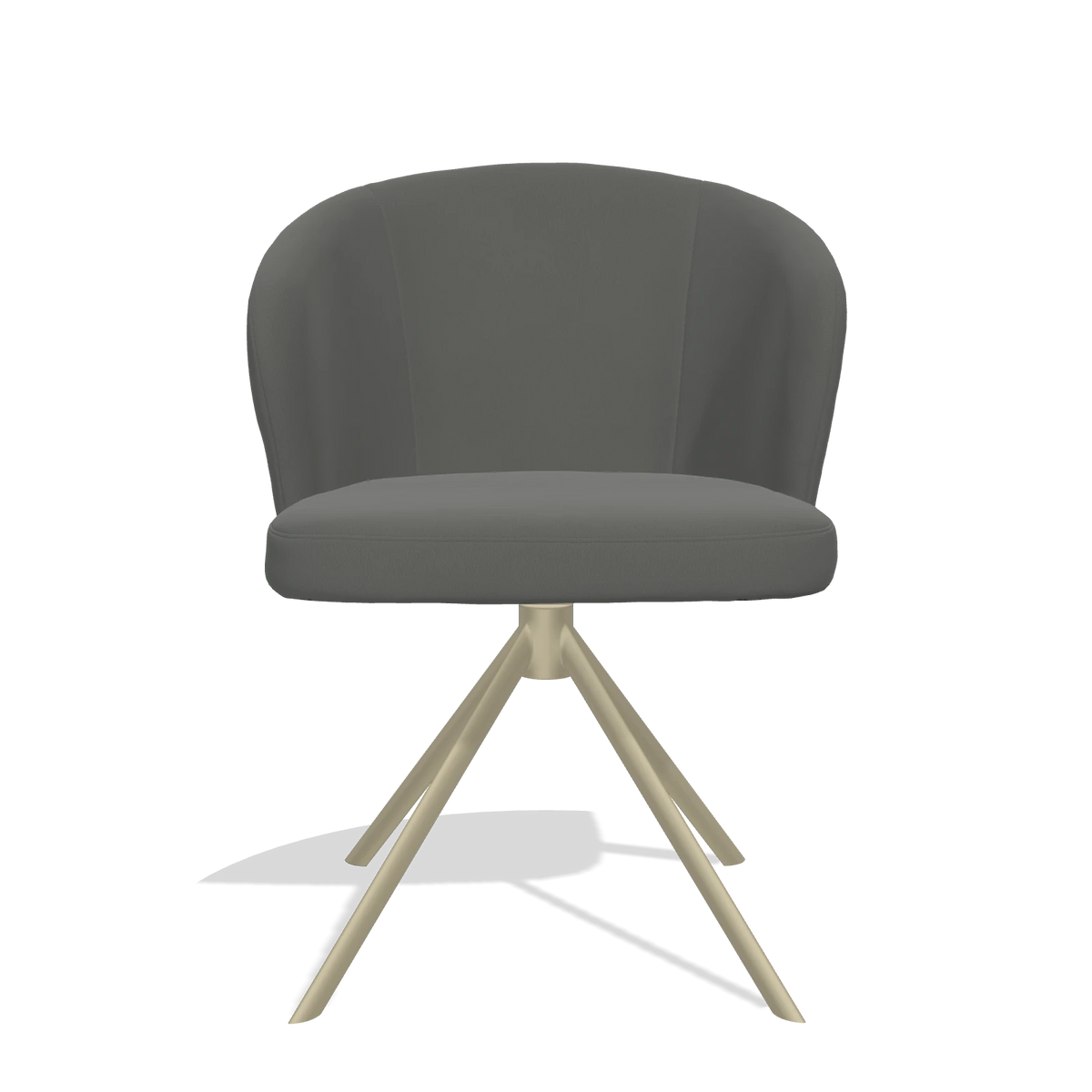 Dining Chair Lazio 6511 in Leather B945 (dark grey), champagne swivel base, front view