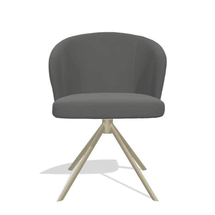 Dining Chair Lazio 6511 in Leather B945 (dark grey), champagne swivel base, front view