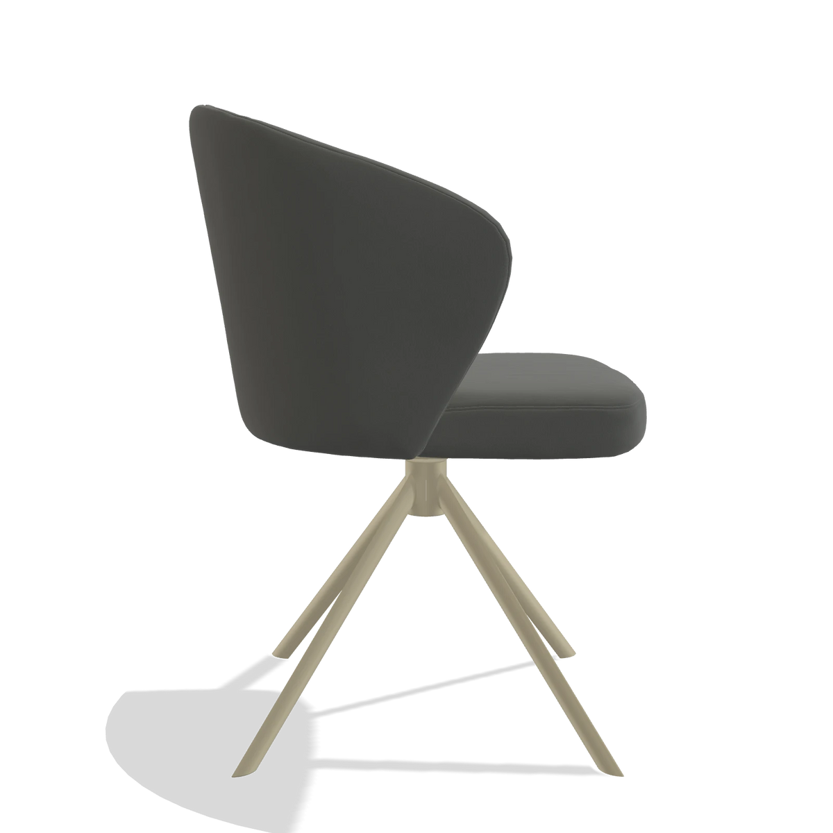 Dining Chair Lazio 6511 in Leather B945 (dark grey), champagne swivel base, side view