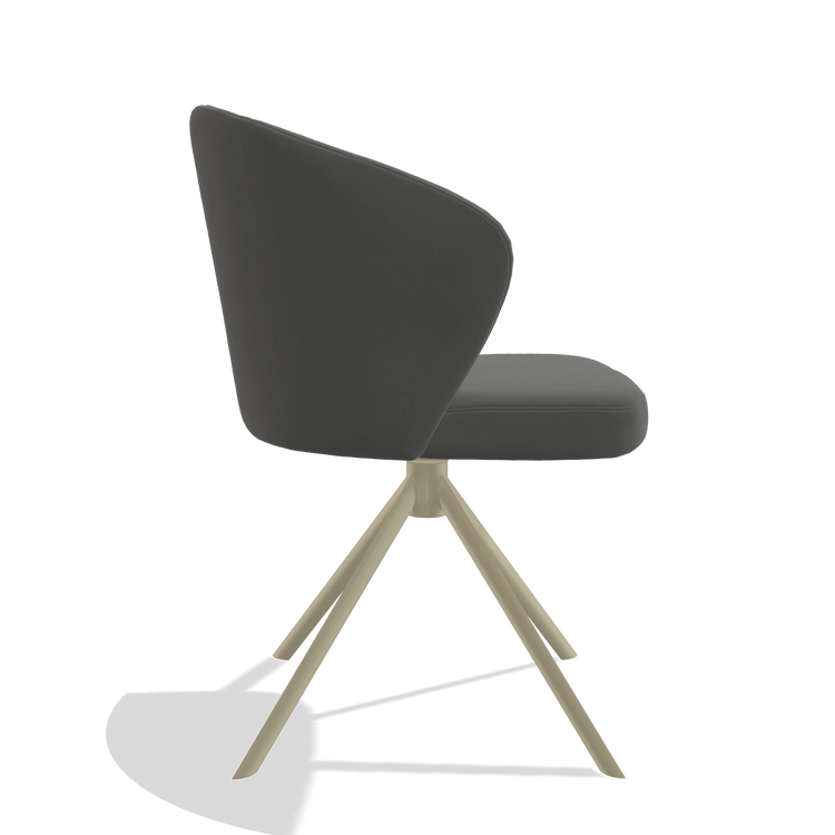 Dining Chair Lazio 6511 in Leather B945 (dark grey), champagne swivel base, side view