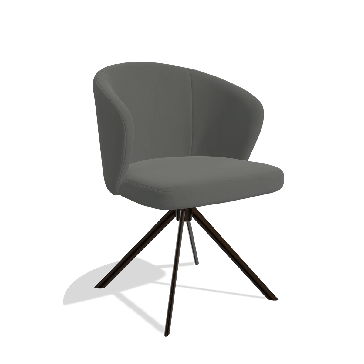 Dining Chair Lazio 6511 in Leather B945 (dark grey), espresso swivel base, angled view