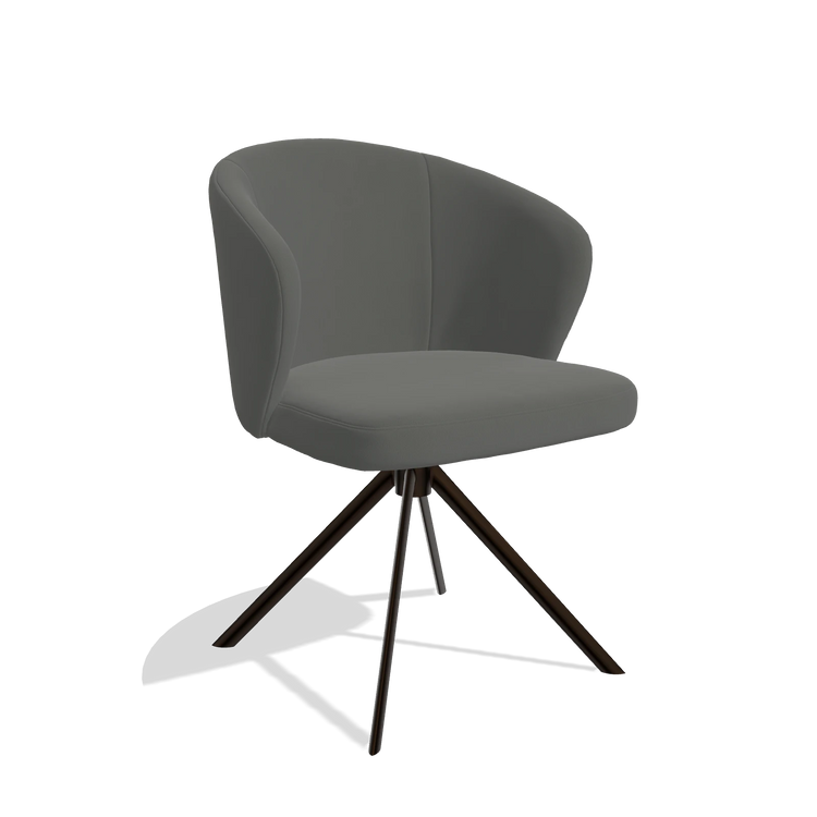 Dining Chair Lazio 6511 in Leather B945 (dark grey), espresso swivel base, angled view