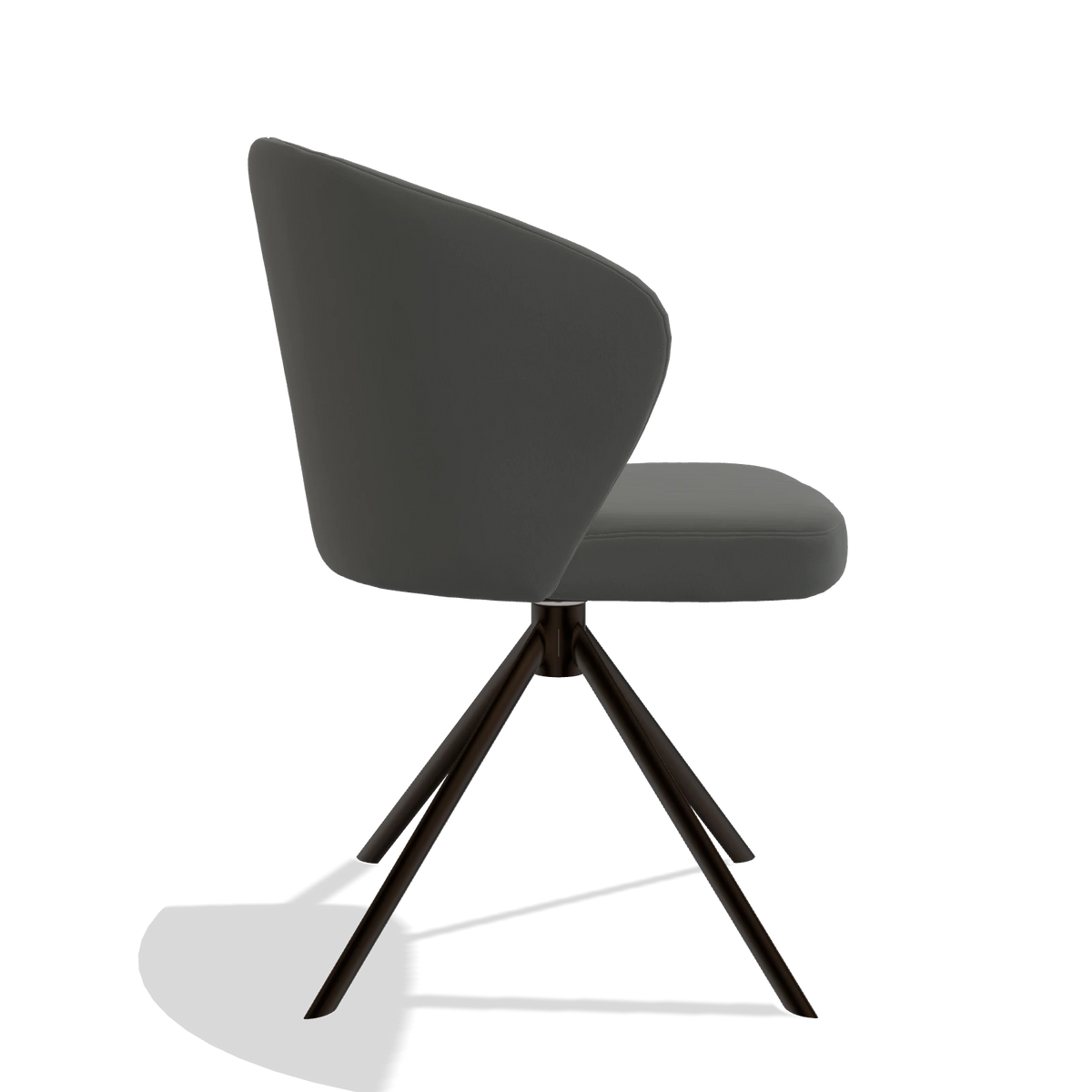 Dining Chair Lazio 6511 in Leather B945 (dark grey), espresso swivel base, side view