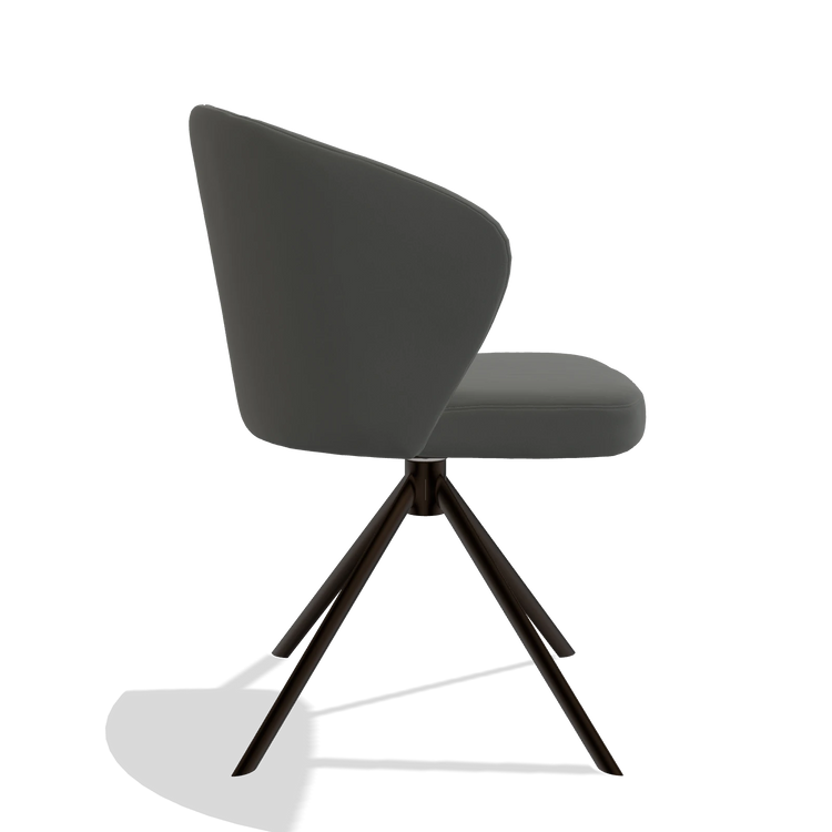 Dining Chair Lazio 6511 in Leather B945 (dark grey), espresso swivel base, side view