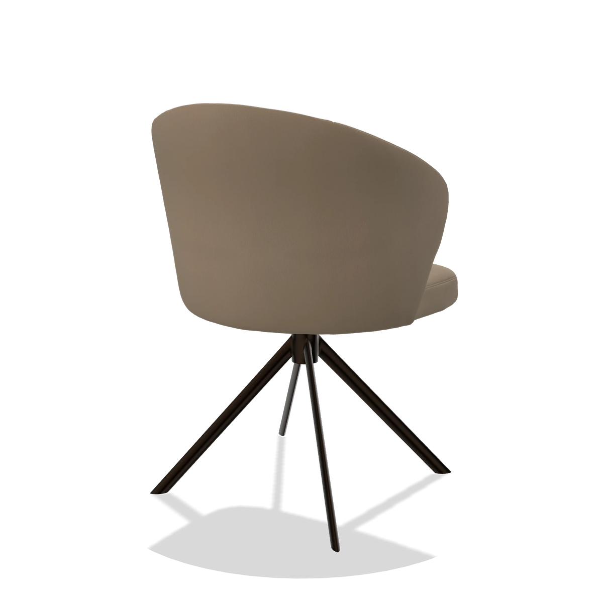 Sedia da pranzo Lazio 6511 in Pelle B968 (tortora), base girevole in espresso, vista posteriore angolata