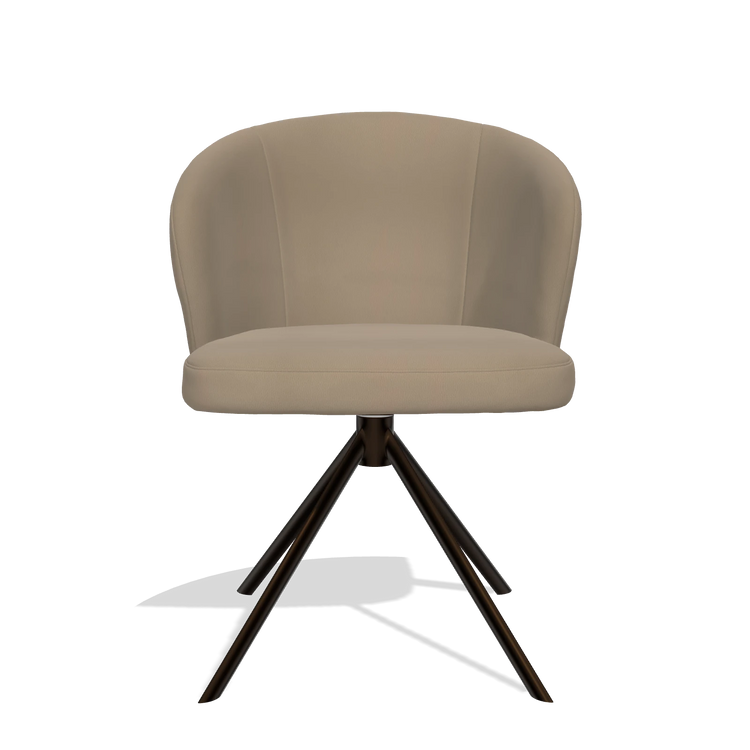 Sedia da pranzo Lazio 6511 in Pelle B968 (tortora), base girevole in espresso, vista frontale