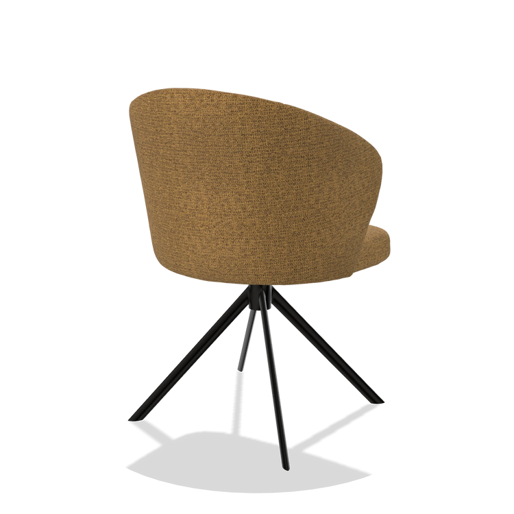 Sedia da pranzo Lazio 6511 in tessuto Mito 06 (cognac), base girevole in nero, vista posteriore angolata