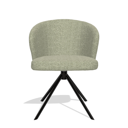 Silla de comedor Lazio 6511 en tela Mito 55 (verde salvia), base giratoria en negro, vista frontal