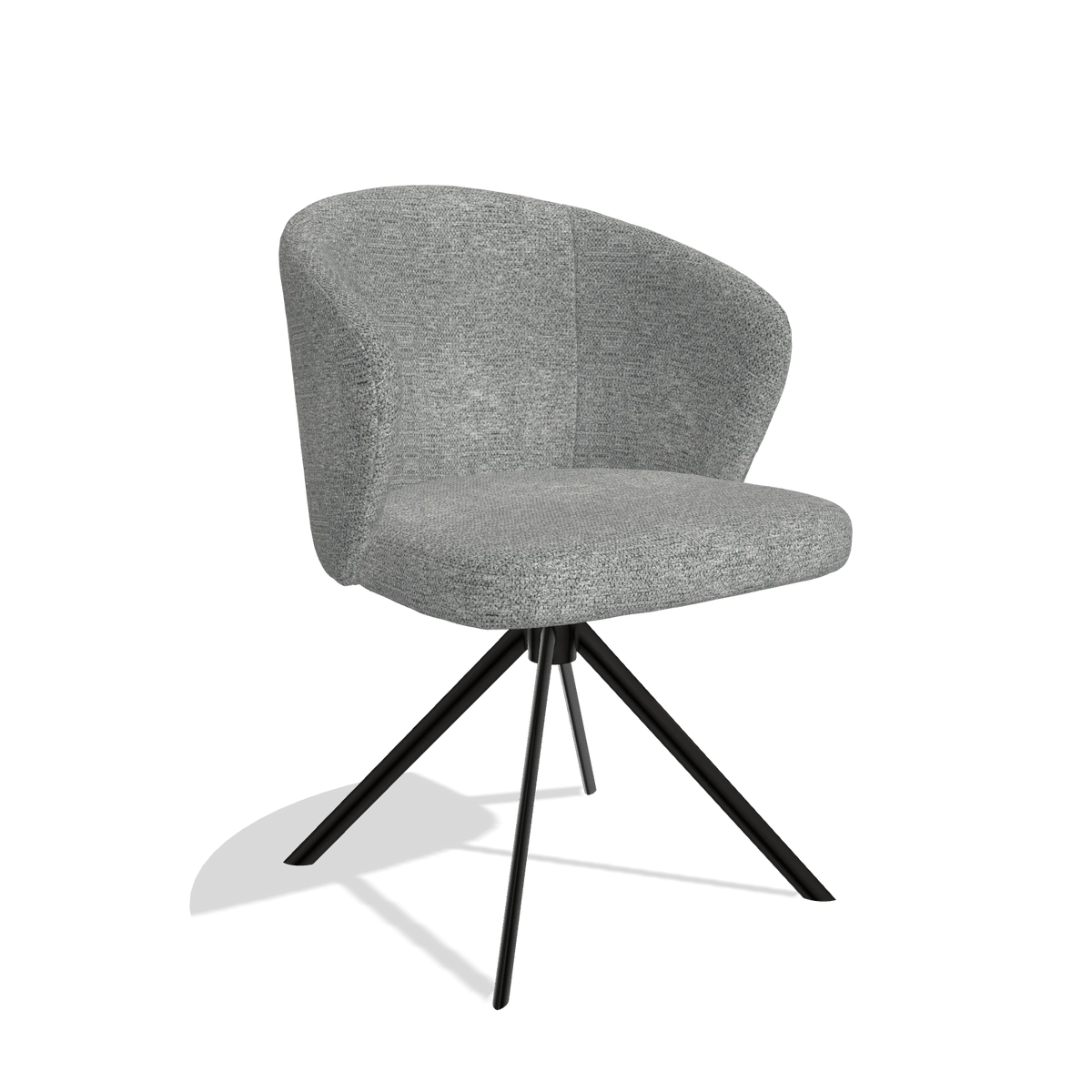 Silla de comedor Lazio 6511 en tela Mito 97 (topo), base giratoria en negro, vista en ángulo