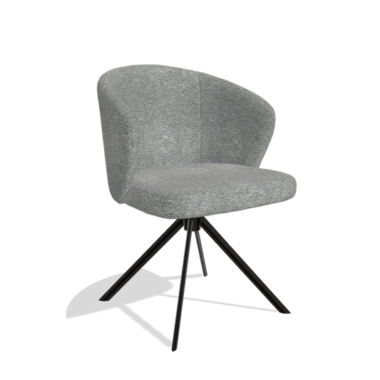 Dining Chair Lazio 6511 in Mito 97 fabric (taupe), black swivel base, angled view