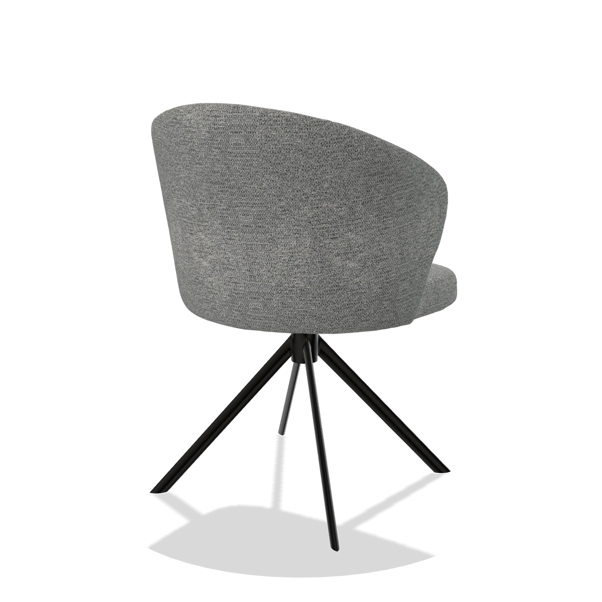 Silla de comedor Lazio 6511 en tela Mito 97 (topo), base giratoria en negro, vista trasera en ángulo