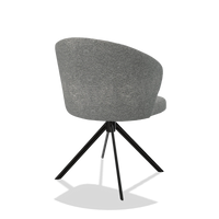 Silla de comedor Lazio 6511 en tela Mito 97 (topo), base giratoria en negro, vista trasera en ángulo