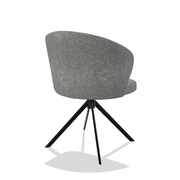 Silla de comedor Lazio 6511 en tela Mito 97 (topo), base giratoria en negro, vista trasera en ángulo