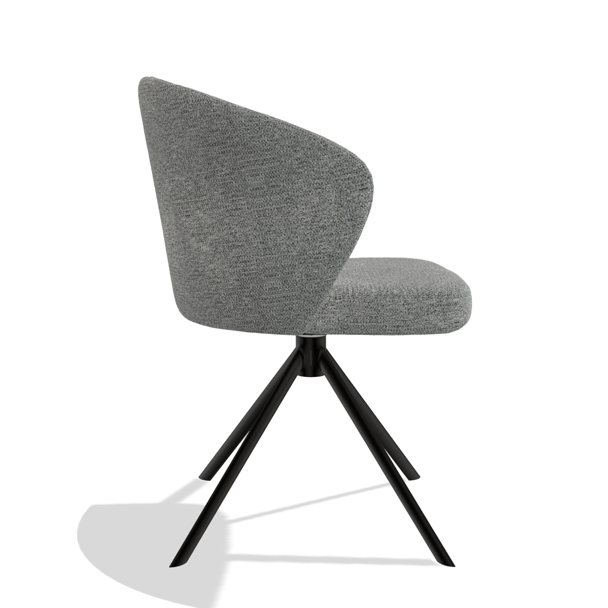 Silla de comedor Lazio 6511 en tela Mito 97 (topo), base giratoria en negro, vista lateral