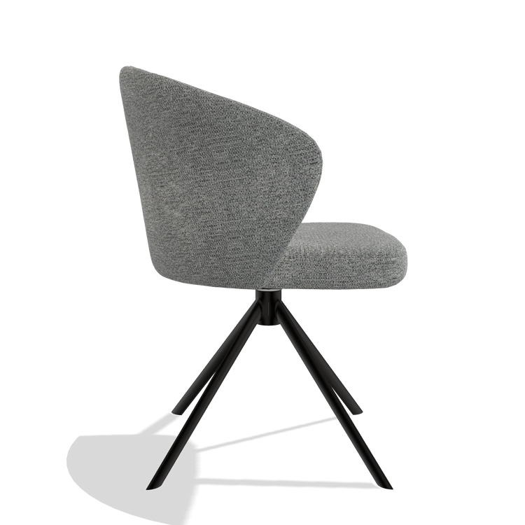 Silla de comedor Lazio 6511 en tela Mito 97 (topo), base giratoria en negro, vista lateral