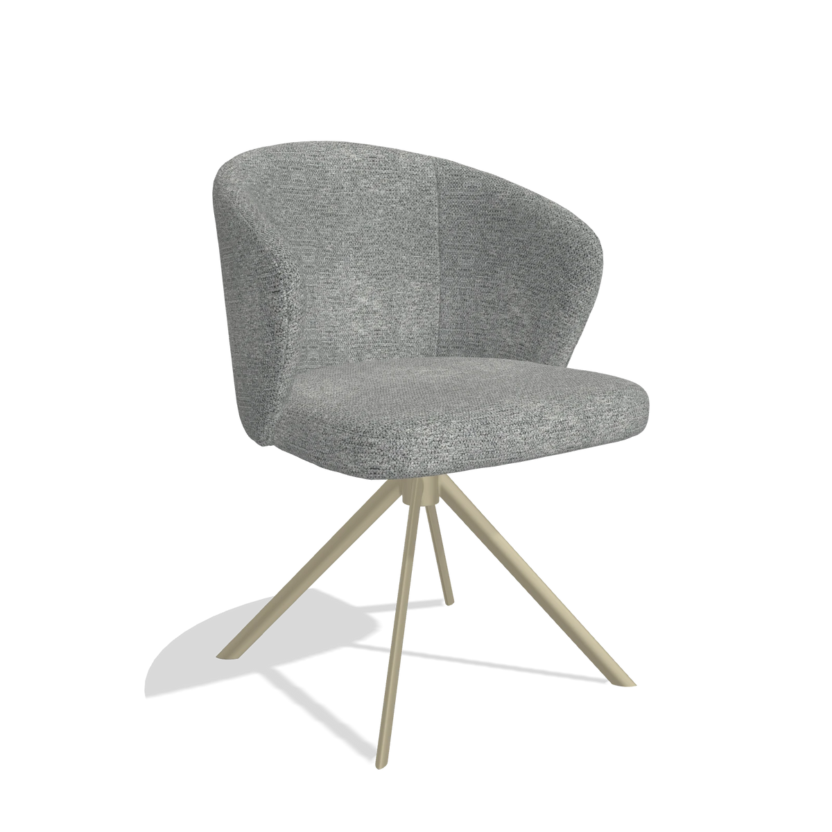Silla de comedor Lazio 6511 en tela Mito 97 (topo), base giratoria en champán, vista en ángulo