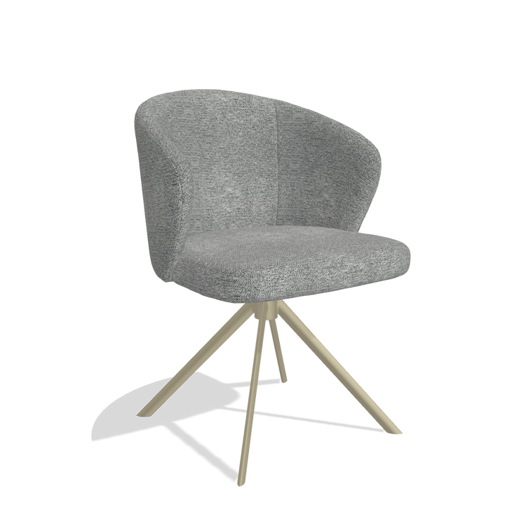 Silla de comedor Lazio 6511 en tela Mito 97 (topo), base giratoria en champán, vista en ángulo