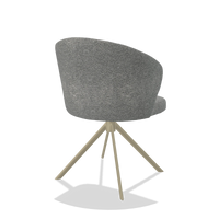 Silla de comedor Lazio 6511 en tela Mito 97 (topo), base giratoria en champán, vista trasera en ángulo