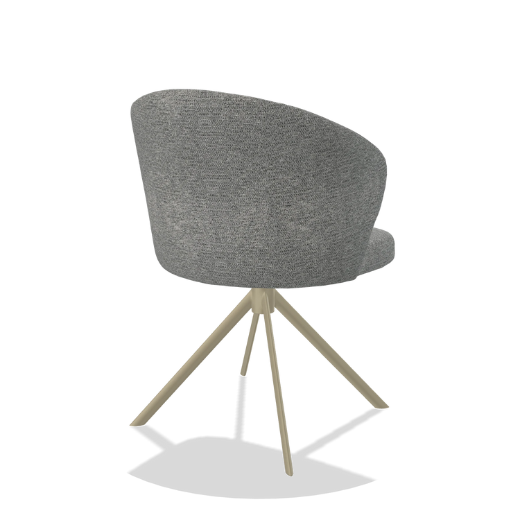 Silla de comedor Lazio 6511 en tela Mito 97 (topo), base giratoria en champán, vista trasera en ángulo