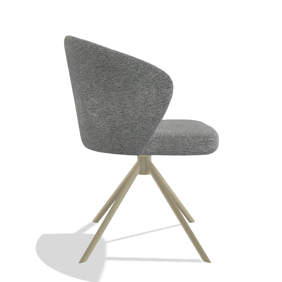 Silla de comedor Lazio 6511 en tela Mito 97 (topo), base giratoria en champán, vista lateral