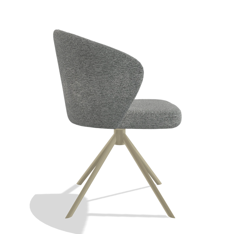 Silla de comedor Lazio 6511 en tela Mito 97 (topo), base giratoria en champán, vista lateral