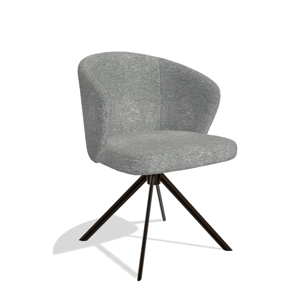 Silla de comedor Lazio 6511 en tela Mito 97 (topo), base giratoria en espresso, vista en ángulo