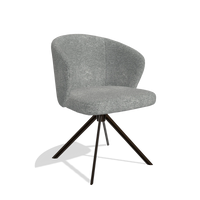 Silla de comedor Lazio 6511 en tela Mito 97 (topo), base giratoria en espresso, vista en ángulo