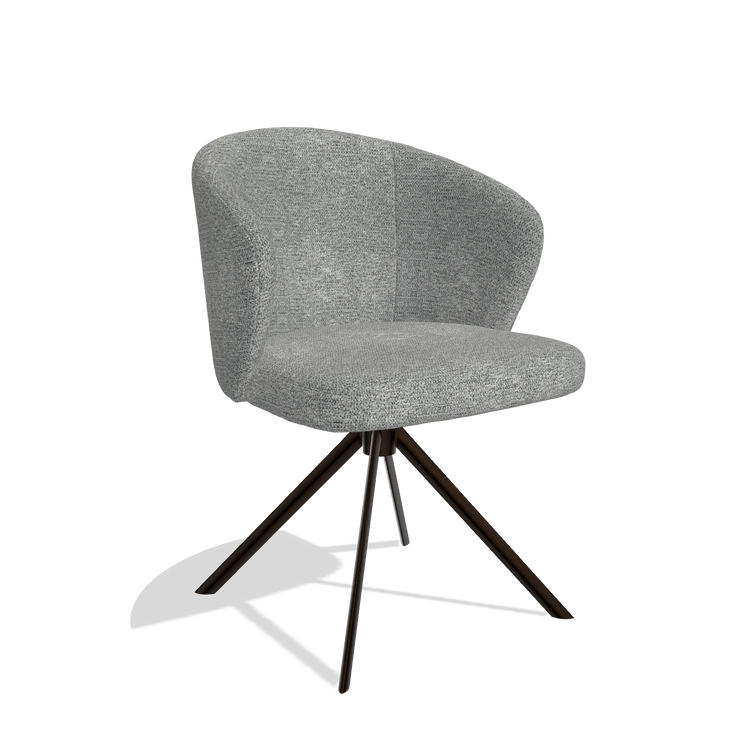 Silla de comedor Lazio 6511 en tela Mito 97 (topo), base giratoria en espresso, vista en ángulo
