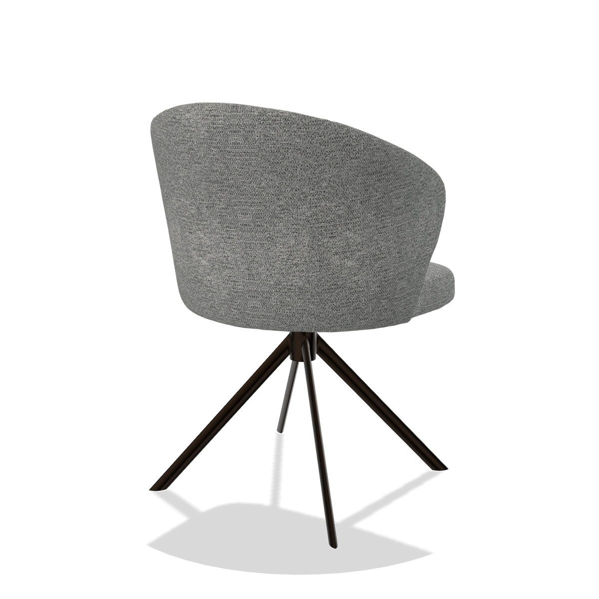 Silla de comedor Lazio 6511 en tela Mito 97 (topo), base giratoria en espresso, vista trasera en ángulo