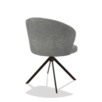 Silla de comedor Lazio 6511 en tela Mito 97 (topo), base giratoria en espresso, vista trasera en ángulo