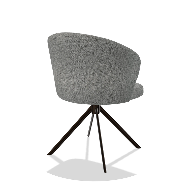 Silla de comedor Lazio 6511 en tela Mito 97 (topo), base giratoria en espresso, vista trasera en ángulo
