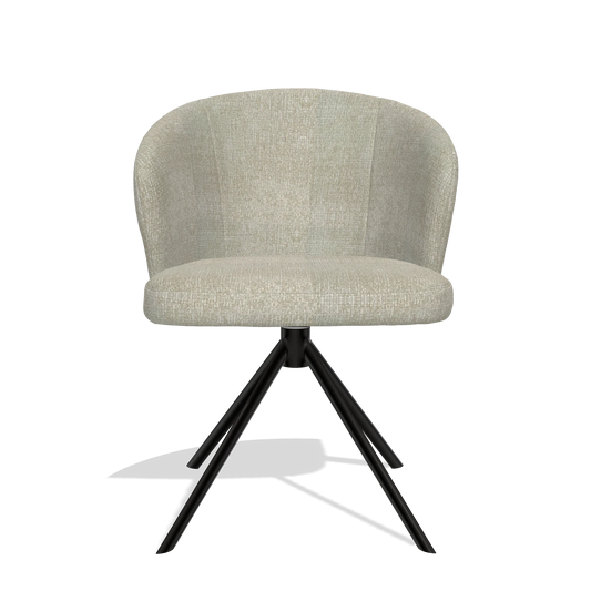 Silla de comedor Lazio 6511 en tela Niagara 903 (greige), base giratoria en negro, vista frontal