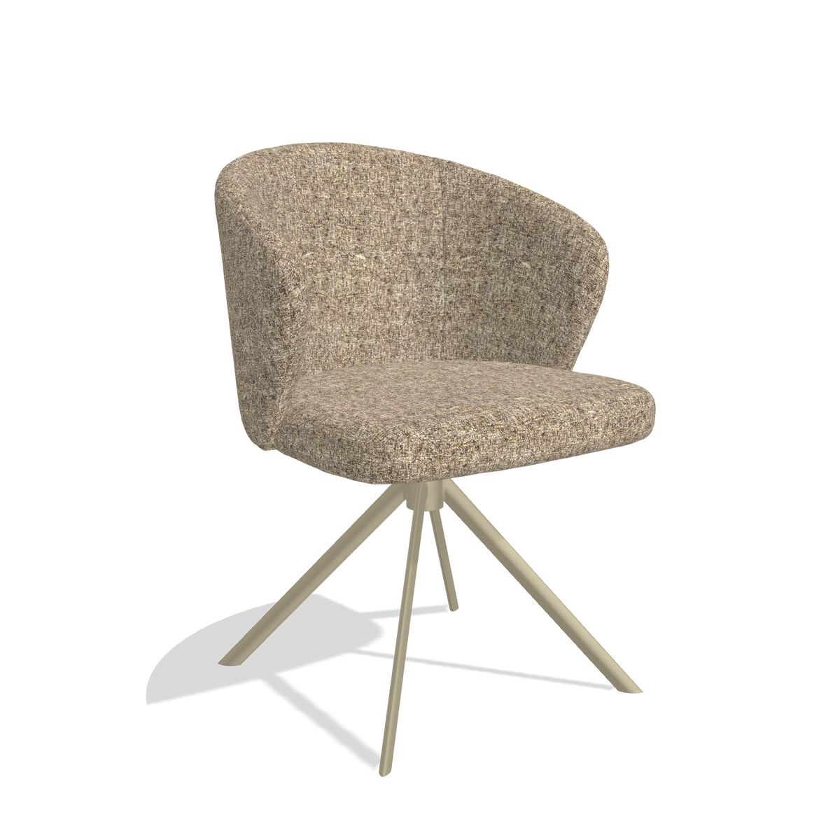 Dining Chair Lazio 6511 in Oasis 176 fabric (taupe), champagne swivel base, angled view