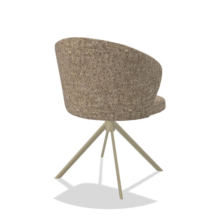 Dining Chair Lazio 6511 in Oasis 176 fabric (taupe), champagne swivel base, back angled view