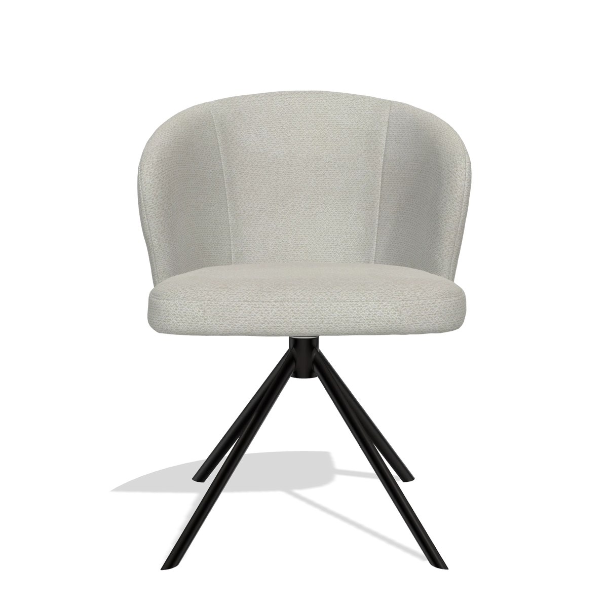 Silla de comedor Lazio 6511 en tela Rhythm 101 (greige), base giratoria en negro, vista frontal