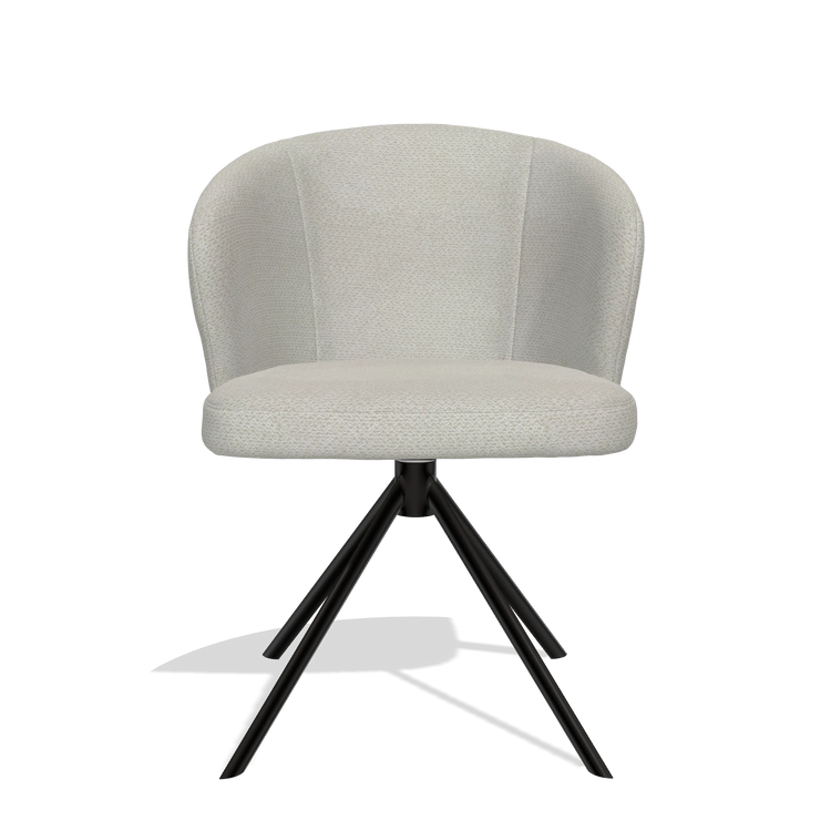 Silla de comedor Lazio 6511 en tela Rhythm 101 (greige), base giratoria en negro, vista frontal