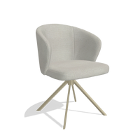 Silla de comedor Lazio 6511 en tela Rhythm 101 (greige), base giratoria en champán, vista en ángulo