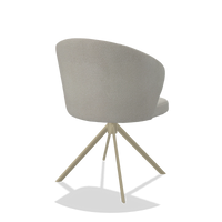 Silla de comedor Lazio 6511 en tela Rhythm 101 (greige), base giratoria en champán, vista trasera en ángulo