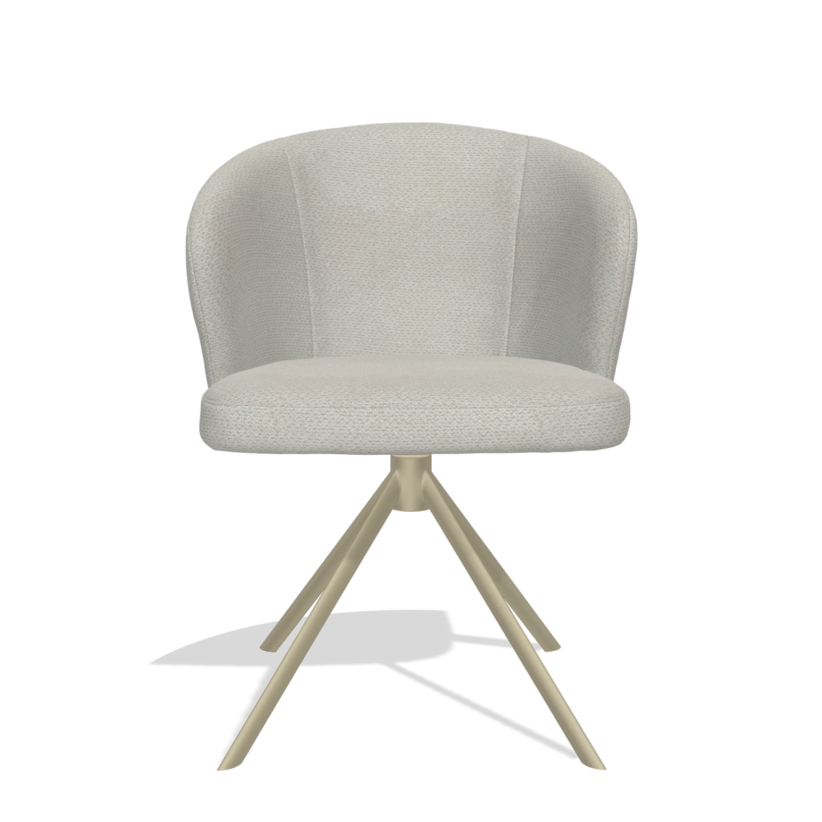 Silla de comedor Lazio 6511 en tela Rhythm 101 (greige), base giratoria en champán, vista frontal