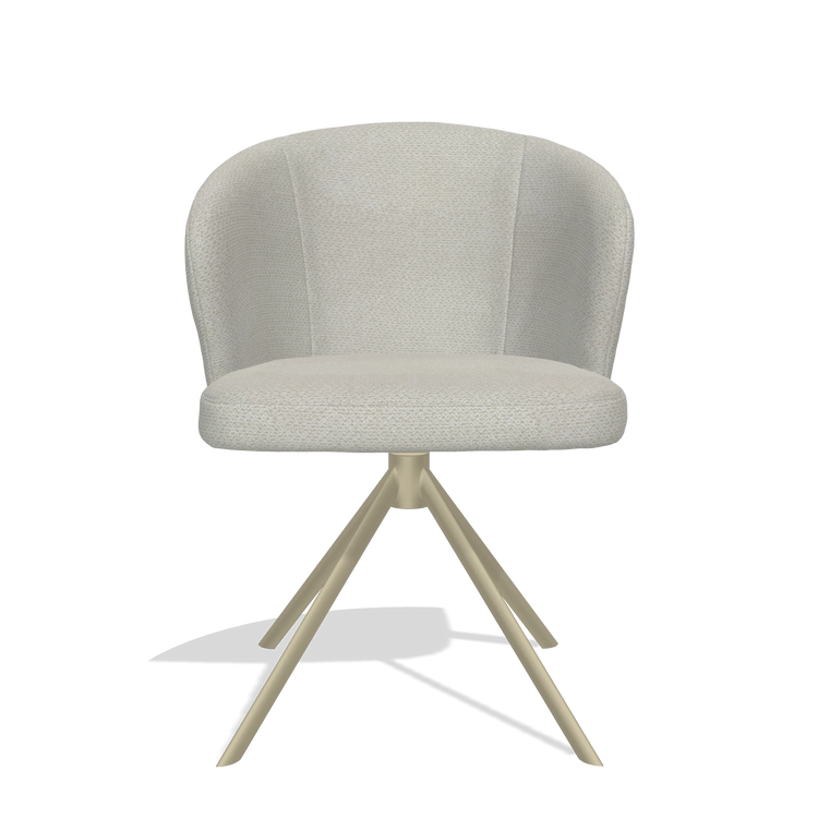 Silla de comedor Lazio 6511 en tela Rhythm 101 (greige), base giratoria en champán, vista frontal