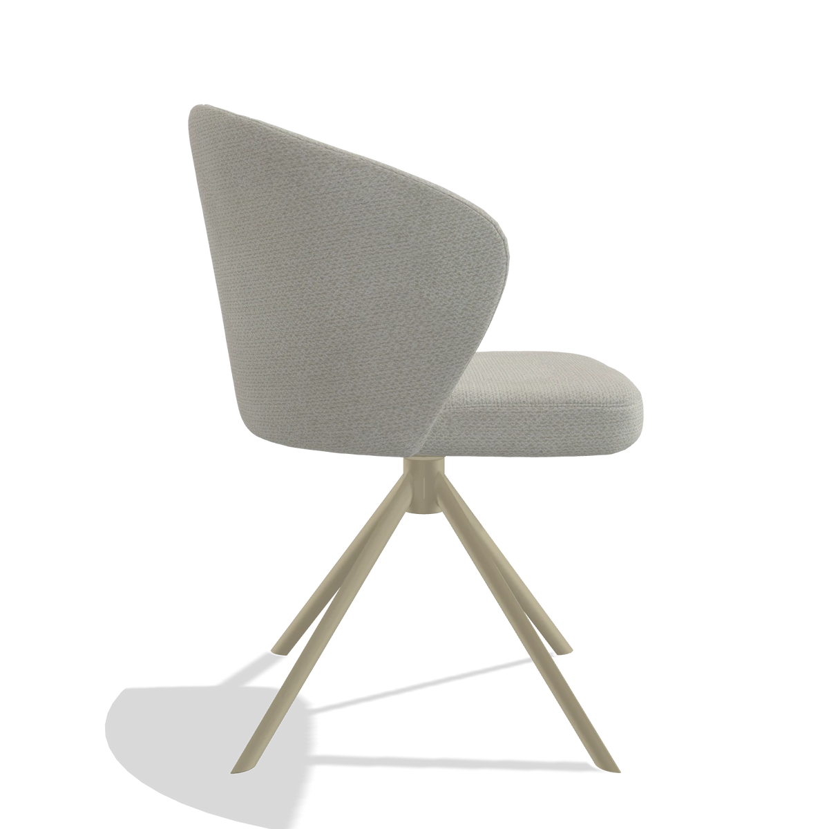 Silla de comedor Lazio 6511 en tela Rhythm 101 (greige), base giratoria en champán, vista lateral