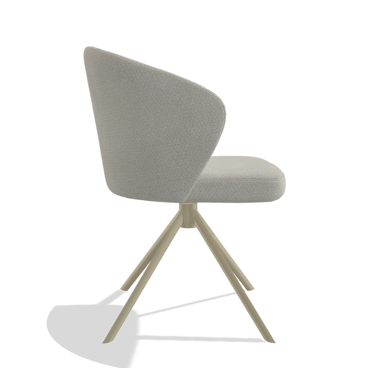 Silla de comedor Lazio 6511 en tela Rhythm 101 (greige), base giratoria en champán, vista lateral