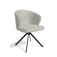 Silla de comedor Lazio 6511 en tela Rhythm 101 (greige), base giratoria en espresso, vista en ángulo