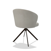 Silla de comedor Lazio 6511 en tela Rhythm 101 (greige), base giratoria en espresso, vista trasera en ángulo